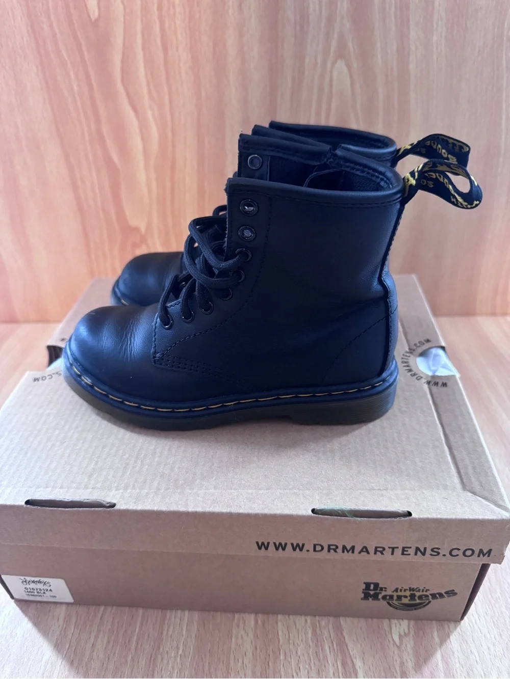 Dr. Martens Kids Black Leather Lace-Up Combat Boots with Side Zip